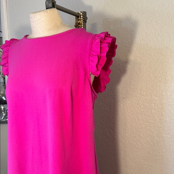 Women's Hot Pink Ruffle Sleeve Midi Dress - Picture 5 of 12